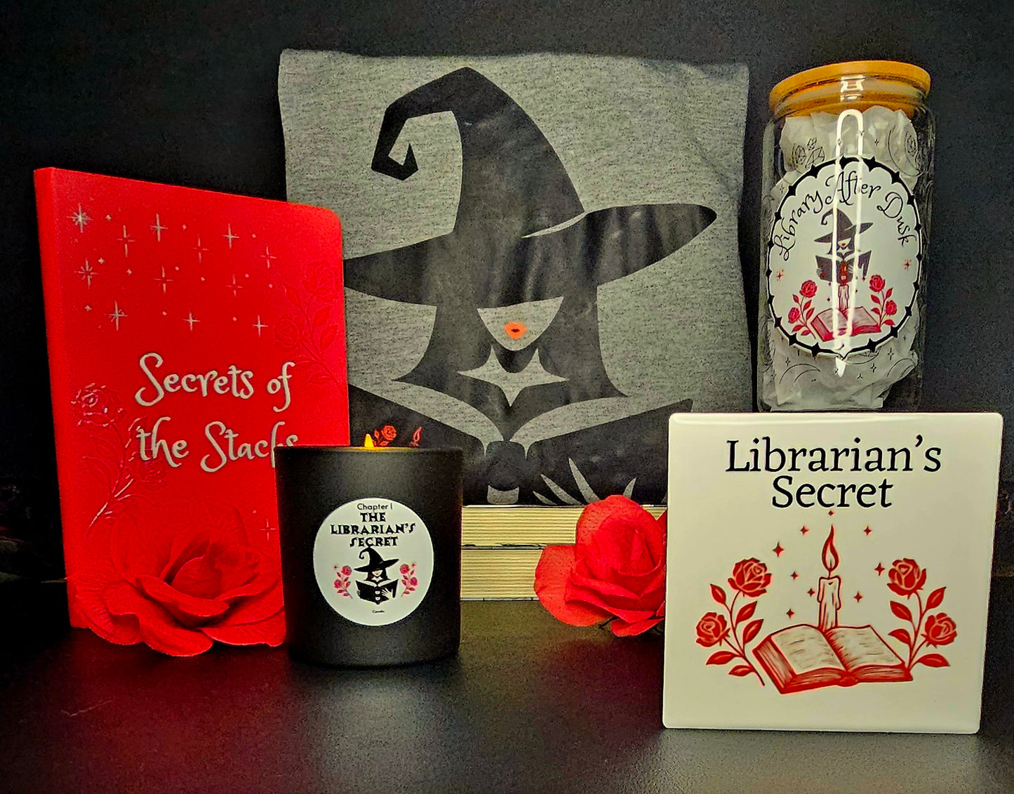 Book Lover Gift Set - Apparel, Candle & Journal Bundle (Librarian's Secret)
