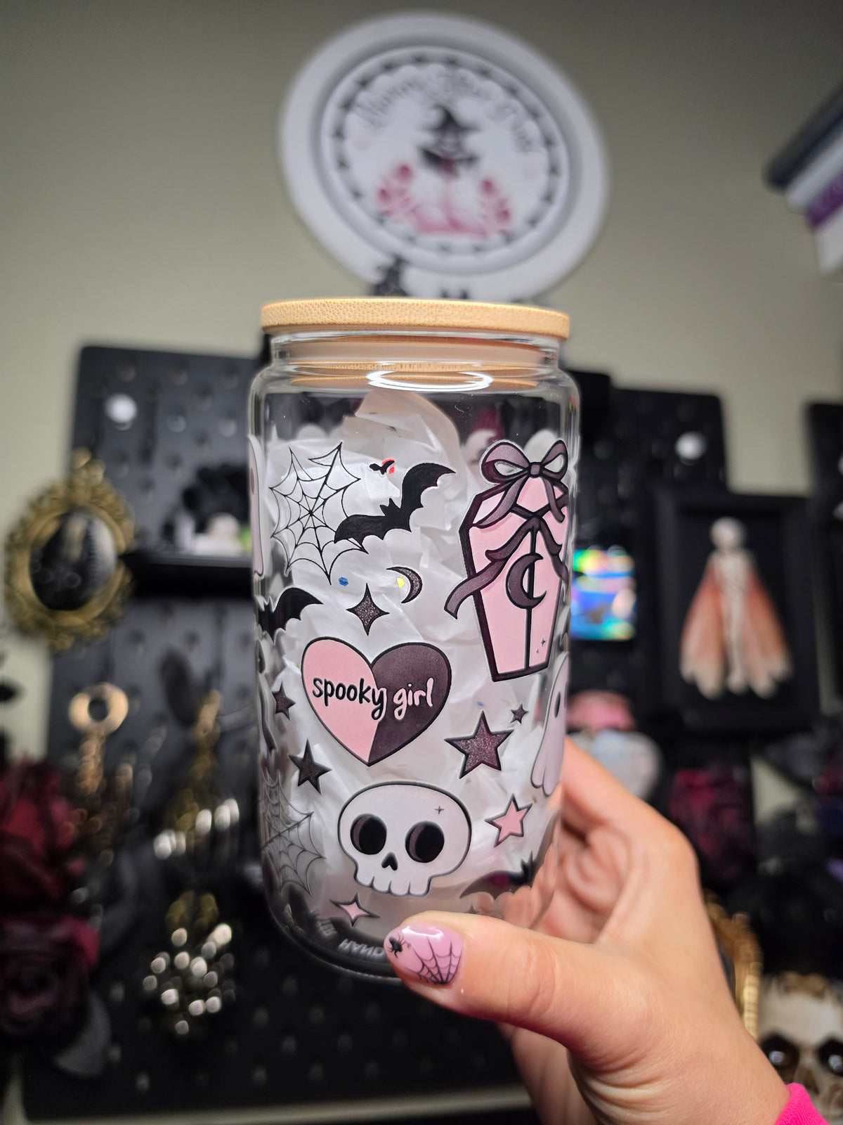 Pink Spooky Girl Glass Can
