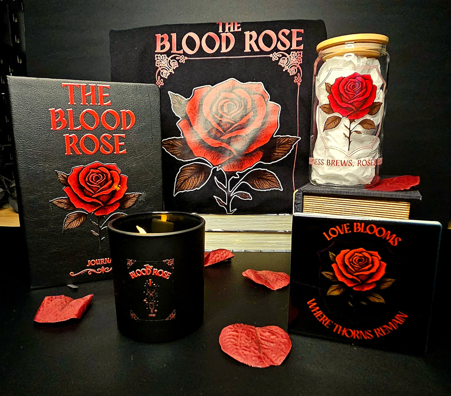 Book Lover Gift Set - Apparel, Candle & Journal Bundle (The Blood Rose)